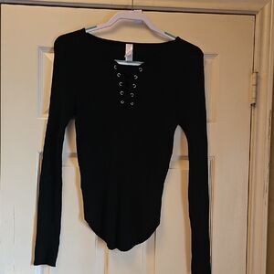 No Boundaries Black Lace-Up Long Sleeve Tee